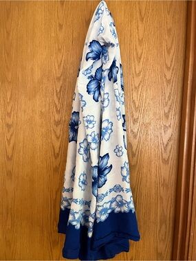 Blue and White Floral Scarf Shawl